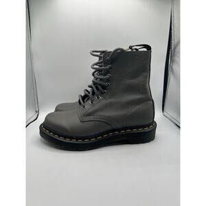 Dr. Martens Gray Leather Combat Boots Lace-Up Round Toe Womens Pebble leather